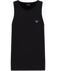 Emporio Armani - Ribbed Cotton Loungewear Tank Top With Micro Eagle Patch - Lyst