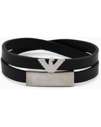 Emporio Armani - Tone Leather Id Bracelet - Lyst