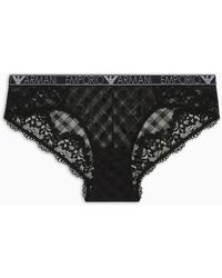 Emporio Armani - Asv Mesh Briefs With Lace And A Gingham Pattern - Lyst