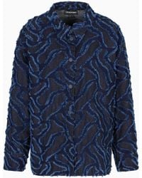 Emporio Armani - Fringed Embossed-Motif Jacquard Denim Shirt Jacket - Lyst