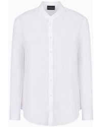 Emporio Armani - Linen Chambray Shirt With Guru Collar - Lyst