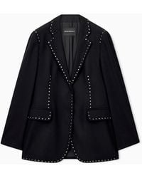 Emporio Armani - Single-Breasted Mixed Wool Blazer With Metallic Studs - Lyst