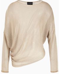 Emporio Armani - Jumper With Asymmetric Hem And Draping In Sheer Lurex - Lyst