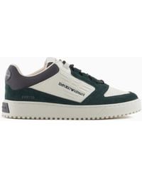 Emporio Armani - Leather Sneakers With Suede Details And Oversized Embossed Eagle - Lyst