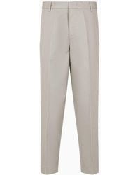 Emporio Armani - Cotton Twill Wide Trousers With Pleat - Lyst