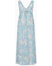 Emporio Armani - Beachwear Langes Kleid Aus Chiffon In Knitter-optik Mit Floralem Print - Lyst
