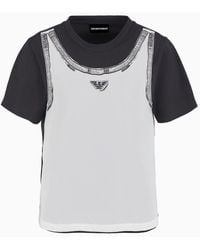 Emporio Armani - Asv T-shirt Aus Bio-jersey Mit Oberteil In Trompe-l'oeil-optik Aus Georgette - Lyst