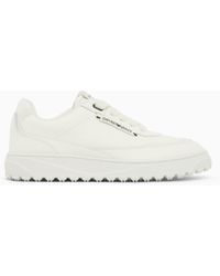 Emporio Armani - Smooth Leather Lace-Up Sneakers With A Textured Rubber Sole - Lyst
