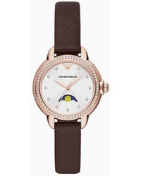 Emporio Armani - Three-hand Moonphase Brown Leather Watch - Lyst