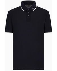 Emporio Armani - Mercerised Piqué Polo Shirt With Micro Eagle Embroidery - Lyst