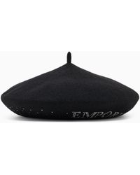 Emporio Armani - Wool Beret With A Micro-Stud Logo - Lyst