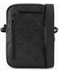 Emporio Armani - Leather Tech Case With Shoulder Strap With All-over Embossed Eagle - Lyst