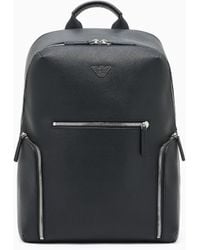 Emporio Armani - Sac À Dos Avec Plaquette Aigle Asv En Cuir Saffiano Régénéré - Lyst