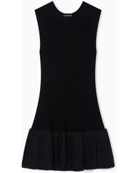 Emporio Armani - Ribbed-Knit Dress With Pleated Detail - Lyst