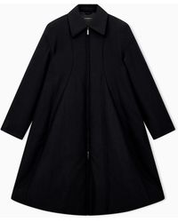 Emporio Armani - Mixed Wool Twill Coat With Front Zip And Pointed Collar - Lyst