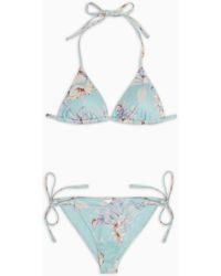 Emporio Armani - Gepolsterter Triangel-bikini Mit Floralem Folien-print - Lyst