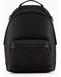 Emporio Armani - Asv Recycled Nylon And Regenerated Saffiano Rounded Backpack - Lyst