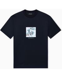 Emporio Armani - Lyocell Blend Jersey T-Shirt With Printed And Embroidered Graphic Design - Lyst