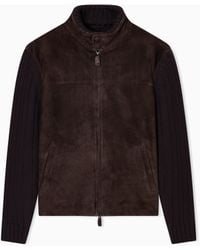 Emporio Armani - Suede And Wool-Blend Knit Blouson - Lyst