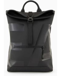 Emporio Armani - Slim Backpack In Rubberised Material With Oversized Ea Logo - Lyst