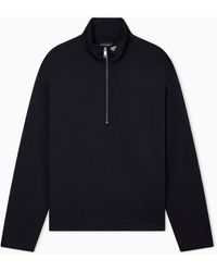 Emporio Armani - Mock-Neck Jersey Jumper With Partial Zip - Lyst