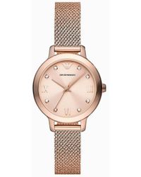 Emporio Armani - Three-hand Rose Gold-tone Stainless Steel Mesh Watch - Lyst
