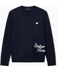 Emporio Armani - Virgin Wool Sweater With Embroidered Logo - Lyst