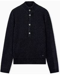 Emporio Armani - Signature Capsule Textured Virgin Wool Buttoned Sweater - Lyst