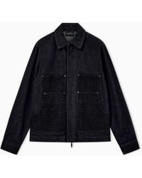 Emporio Armani - Denim Jacket With Flocked Lettering Signature Capsule - Lyst
