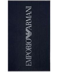Emporio Armani - Terrycloth Beach Towel With Oversized Logo - Lyst