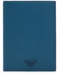 Emporio Armani - Regenerated Saffiano Leather Passport Holder With Eagle Plate - Lyst