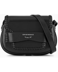 Emporio Armani - Small Shoulder Bag In Leather With Flap And Logo Gusset - Lyst