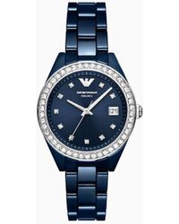 Emporio Armani - Three-hand Date Blue Ceramic Watch - Lyst