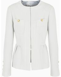 Emporio Armani - Double-breasted Jacket In Seersucker With Belt - Lyst