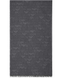 Emporio Armani - Brushed-fabric Scarf With All-over Lettering - Lyst