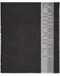 Emporio Armani - Sciarpa A Righe Con Maxi Logo - Lyst