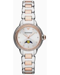 Emporio Armani - Three-hand Moonphase Two-tone Stainless Steel Watch - Lyst