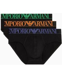 Emporio Armani - Asv 3er-pack Slips Aus Bio-baumwolle Mit Glänzendem Logoband - Lyst