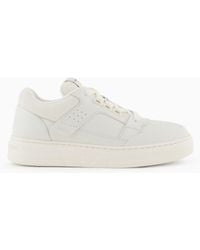 Emporio Armani - Leather And Mesh Sneakers With Contrasting Details - Lyst