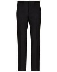Emporio Armani - Worsted Virgin-wool Trousers With Satin Waistband, 100% Virgin Wool, Navy Blue, Size: 44 - Lyst