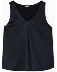 Emporio Armani - Top Mit V-Ausschnitt Aus Seiden-Satin - Lyst