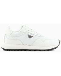 Emporio Armani - Armani Sustainability Values Recycled Nylon Sneakers With Regenerated Saffiano Details - Lyst