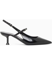 Emporio Armani - Shiny Polished Leather Slingback Court Shoes - Lyst