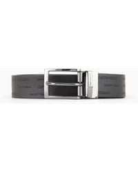 Emporio Armani - Reversible Leather Belt With All-Over Embossed Lettering - Lyst