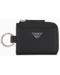 Emporio Armani - Asv Regenerated Saffiano Leather Compact Wallet With Eagle Plate And Snap Hook - Lyst