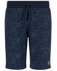 Emporio Armani - Loungewear Bermudashorts Mit Allover-logo-schriftzug - Lyst