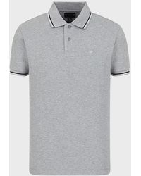 Emporio Armani Stretch Piqué Polo Shirt With Micro Eagle - Gray