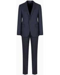 Emporio Armani - Single-breasted, Slim-fit Suit In Superfine Wool With A Striped Chevron Motif - Lyst
