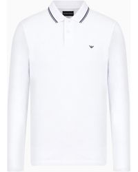 Emporio Armani - Long-Sleeved Stretch Piqué Polo Shirt With Micro Eagle Embroidery - Lyst