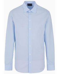 Emporio Armani - Cotton-seeksucker Shirt With Classic Collar - Lyst